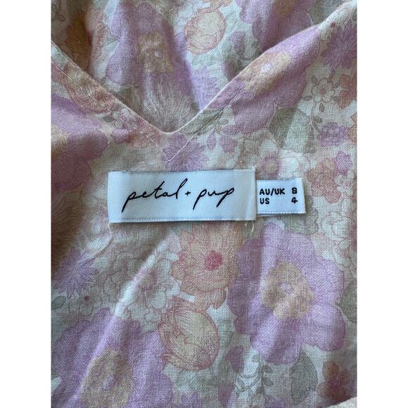 Petal + Pup Pink Floral Midi Dress ruffle Cottagecore Sundress Pockets S/4 - Picture 7 of 9